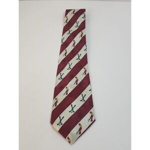 Vintage Enigma Hand Made Golf Tie Red Cream Striped Novelty Polyester Necktie